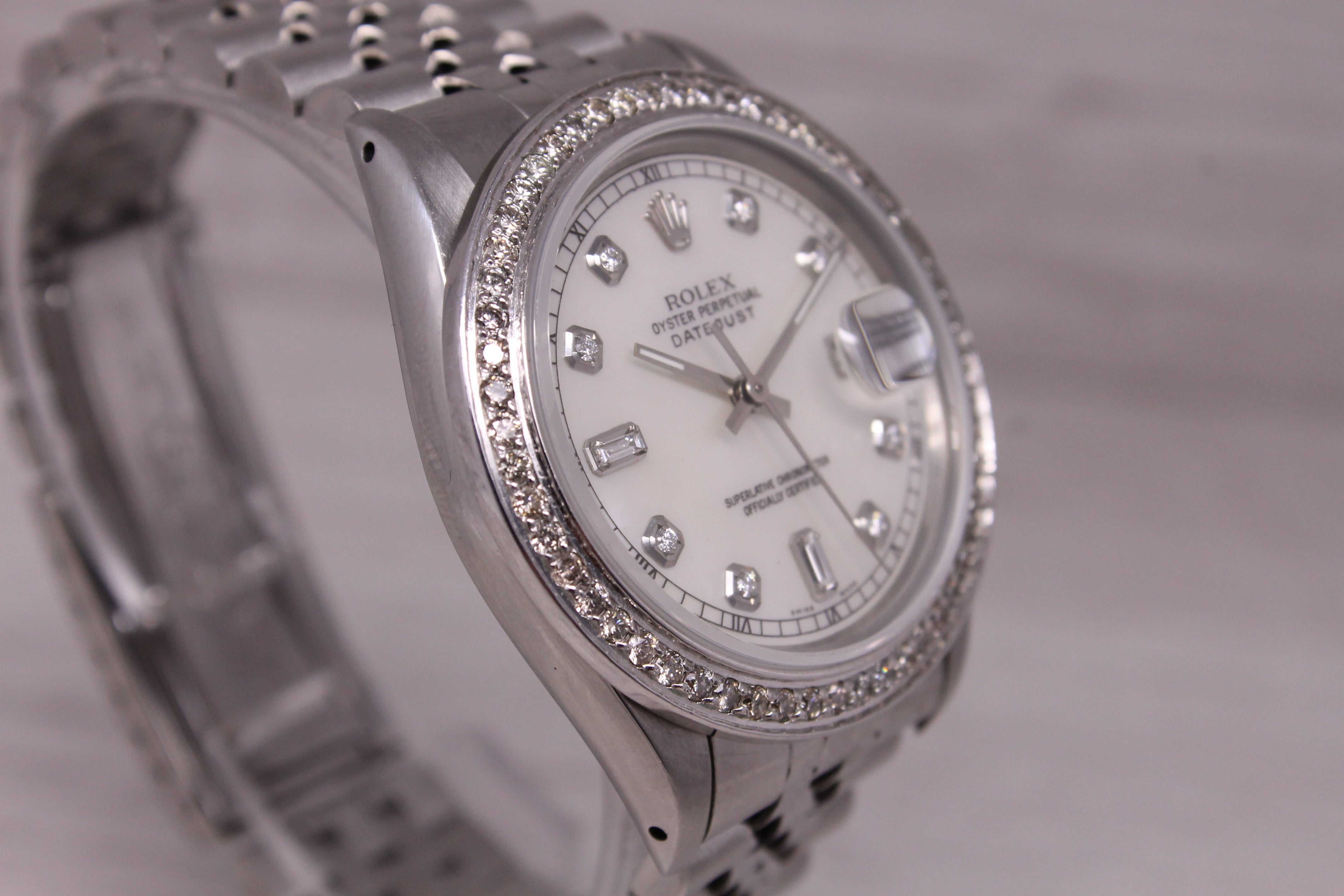 Vintage 1983 Rolex Datejust 16014 36mm MOP Dial & Diamond Dial Bezel Jubilee