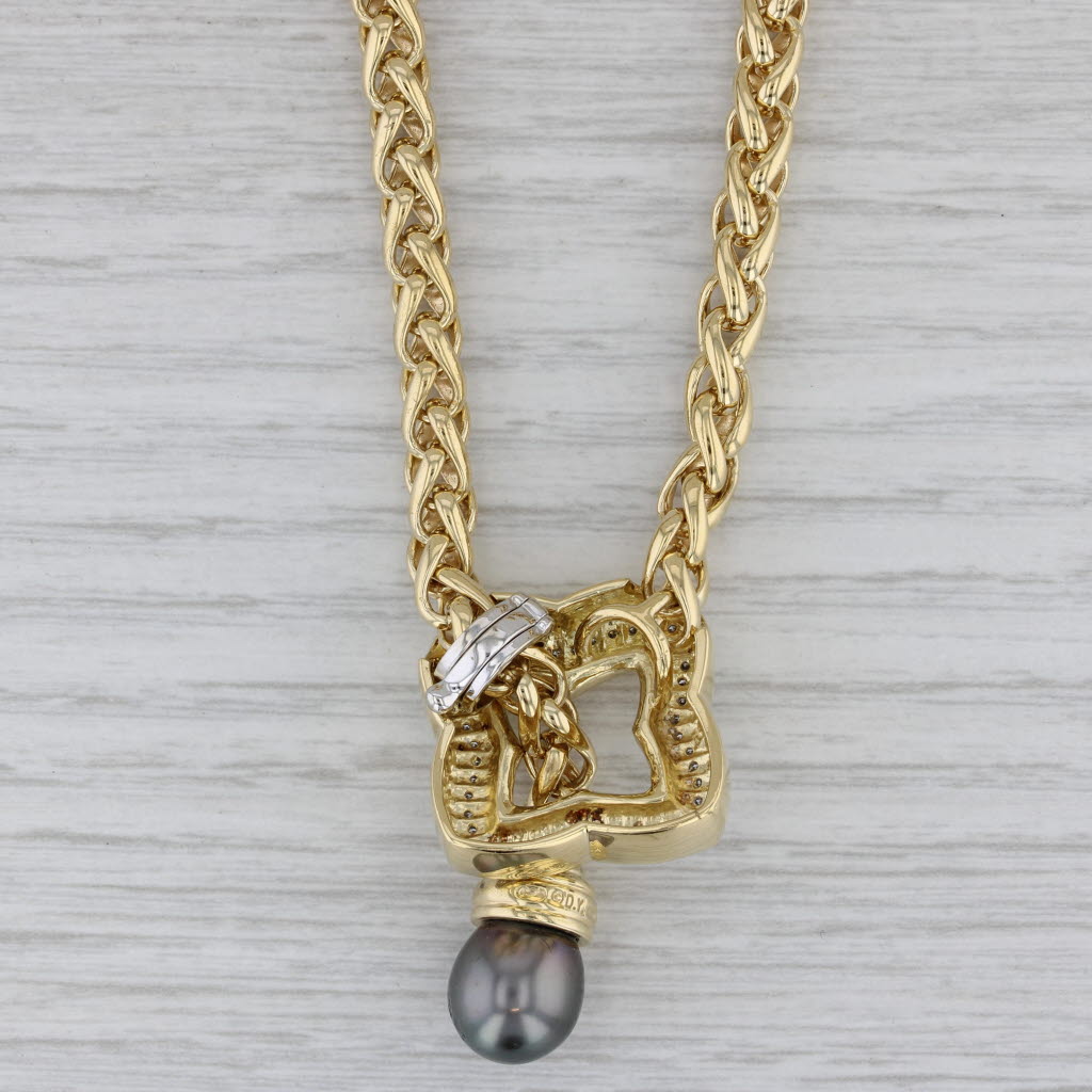 Gray David Yurman 0.30ctw Diamond Black Pearl Clover Lariat Necklace 18K Yellow Gold