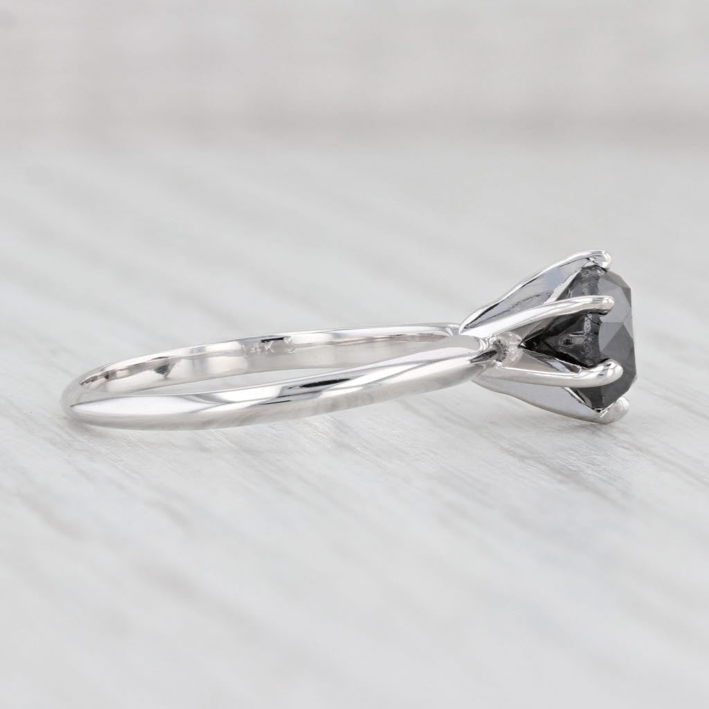 Light Gray 1.62ct Black Diamond Ring 14k White Gold Size 7 Round Solitaire