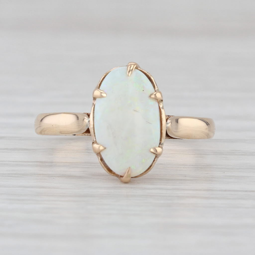 Oval Opal Cabochon Solitaire Ring 14k Yellow Gold Size 7.25