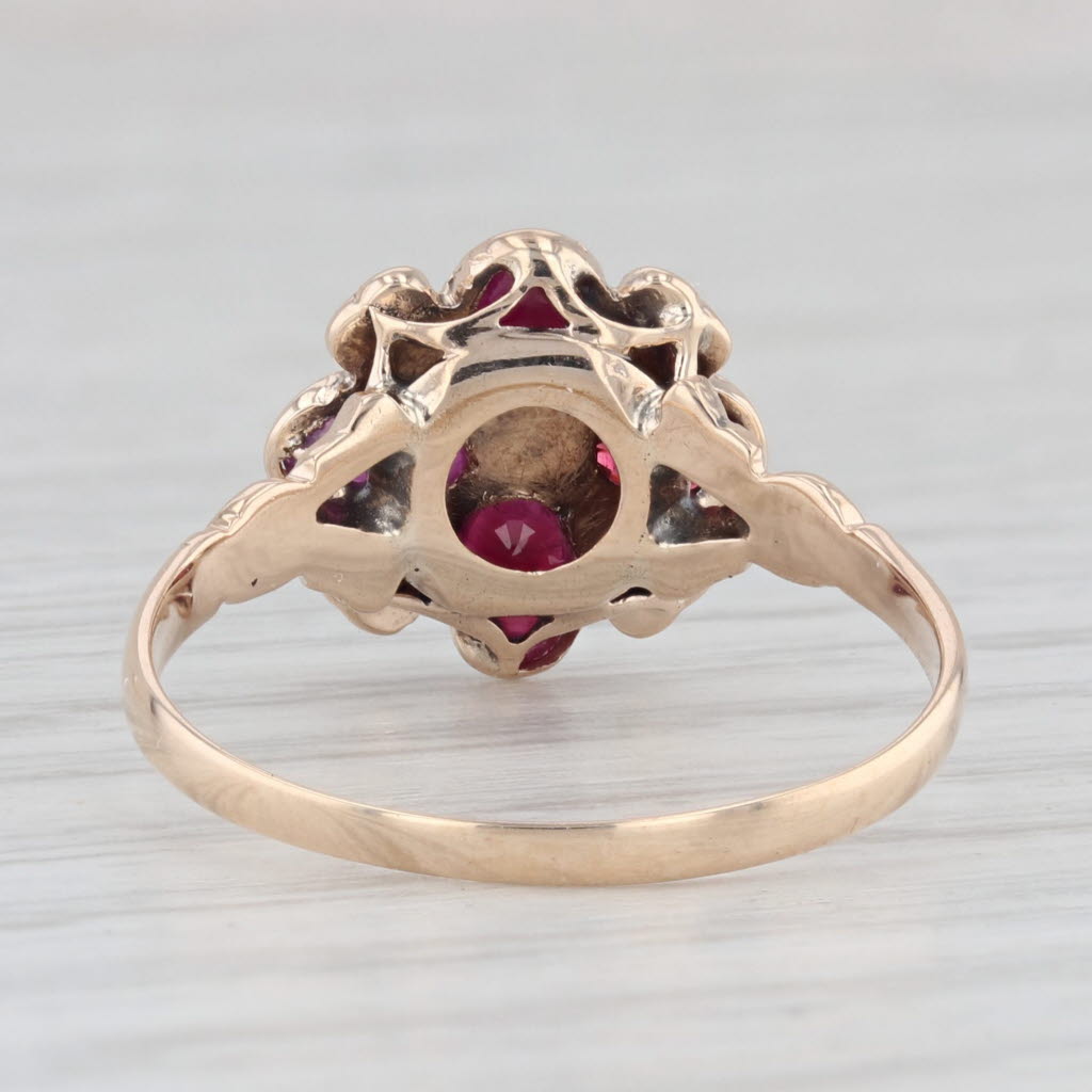 Light Gray Antique Ruby Garnet Pearl Flower Ring 10k Yellow Gold Size 8.25