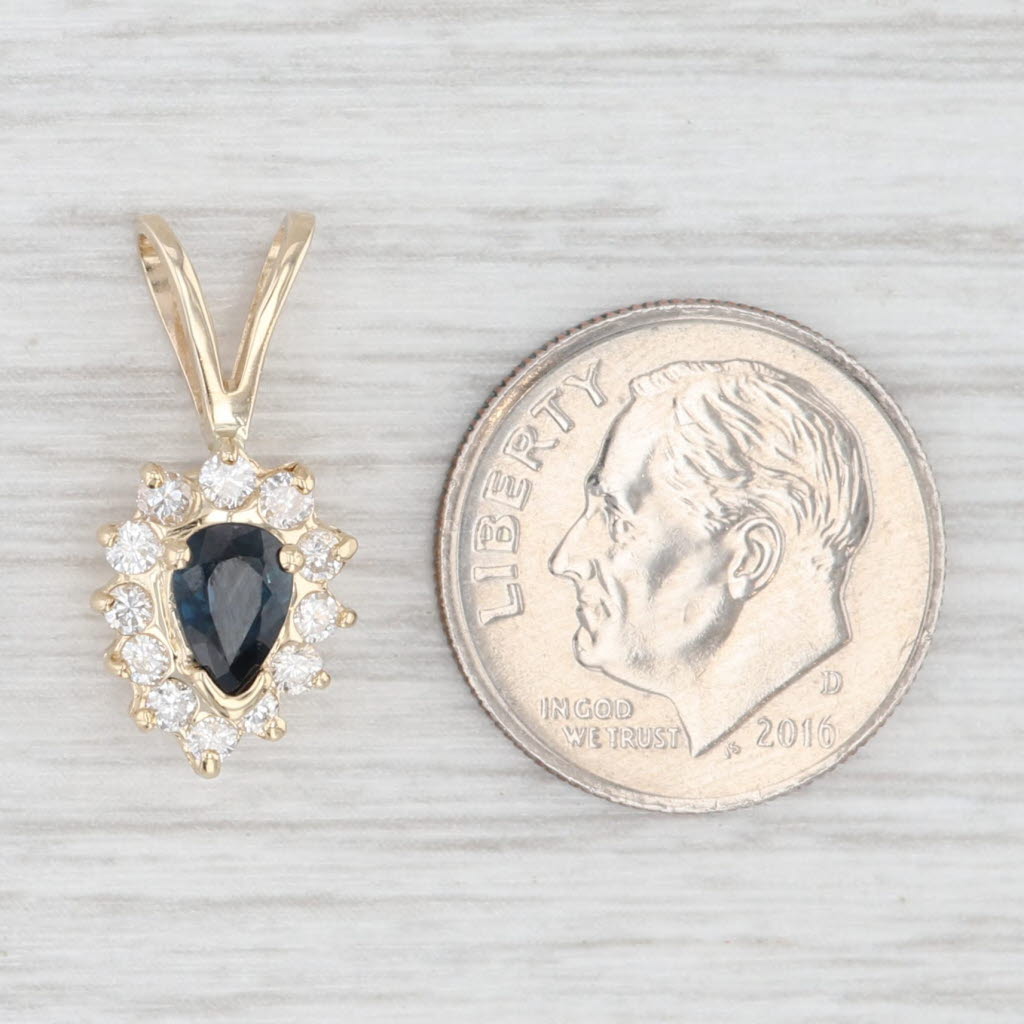 Light Gray 0.85ctw Pear Blue Sapphire Diamond Halo Pendant 14k Yellow Gold