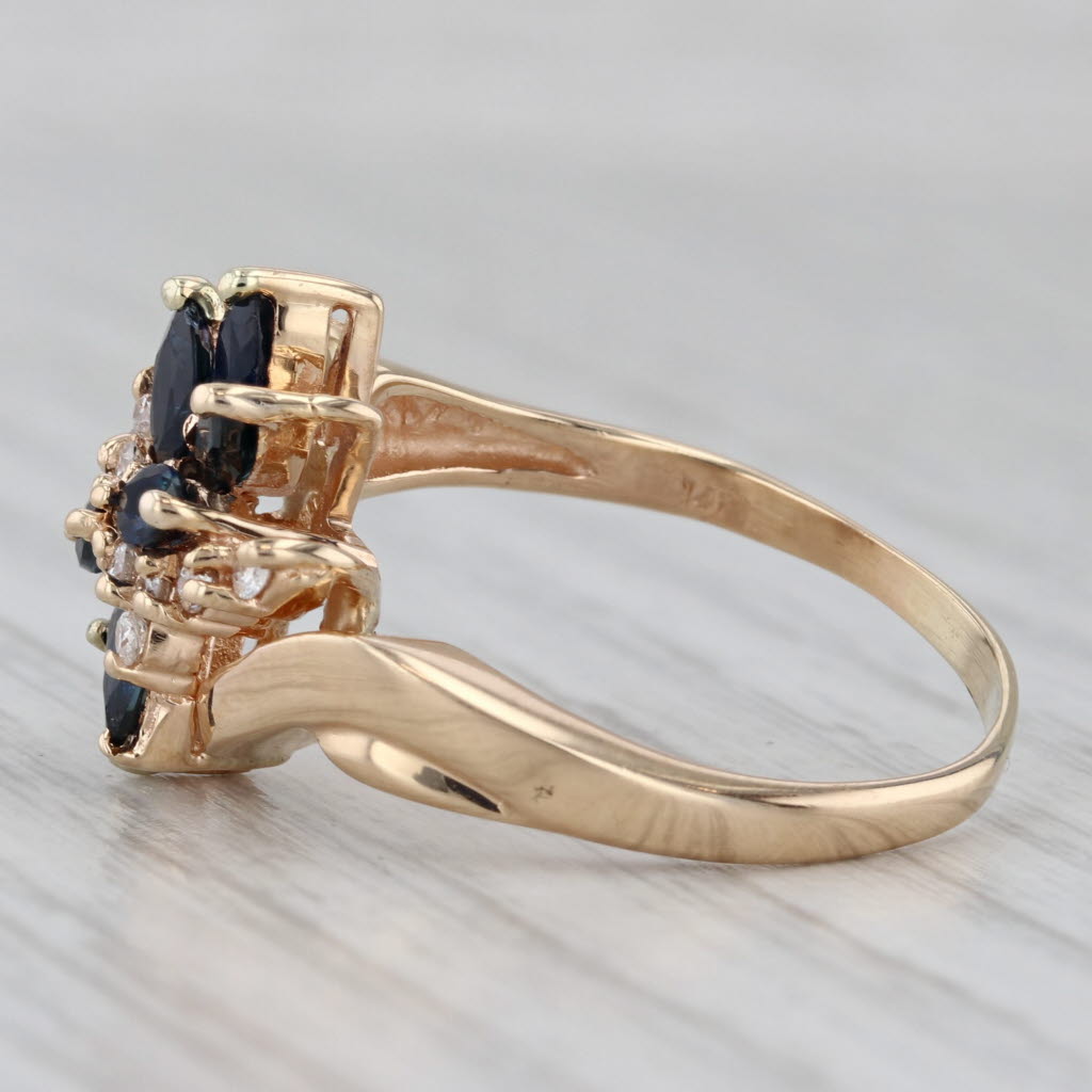 Gray 1.75ctw Blue Sapphire Cluster Diamond Bypass Ring 14k Yellow Gold Size 10