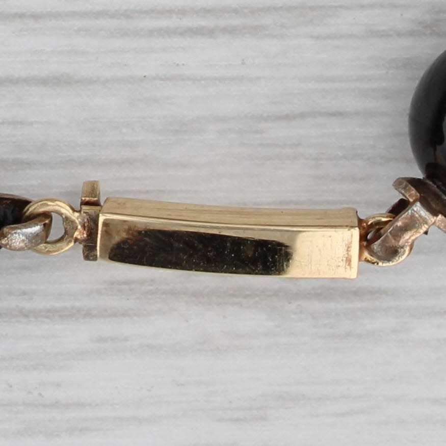 Gray Black Onyx Red Jasper Bead Necklace 14k Yellow Gold 29.5" Long Strand