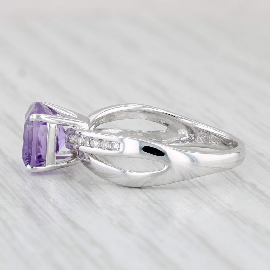 Light Gray 2.23ctw Cushion Amethyst Diamond Ring 14k White Gold Size 7.25