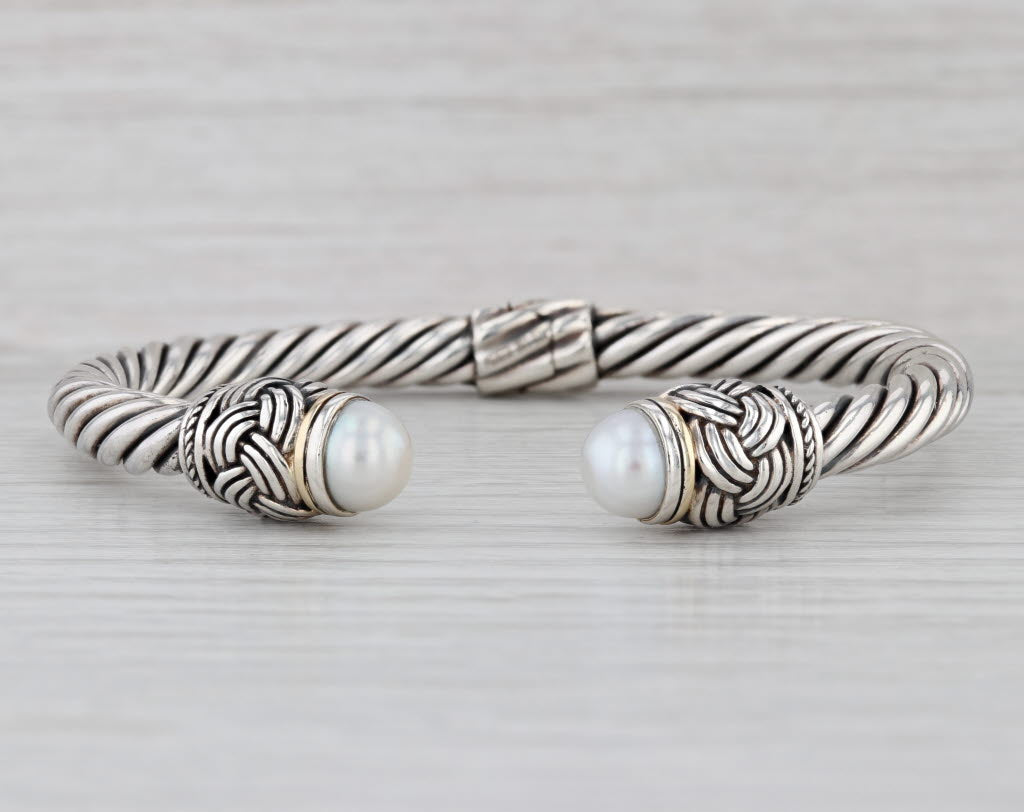 Effy Cultured Pearl Cuff Bracelet Sterling Silver 18k Gold 7.25" Hinged