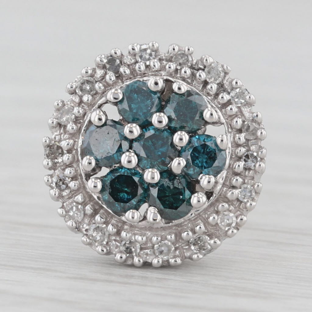 Light Gray Single 0.34ctw Teal & White Diamond Halo Stud Earring 10k White Gold