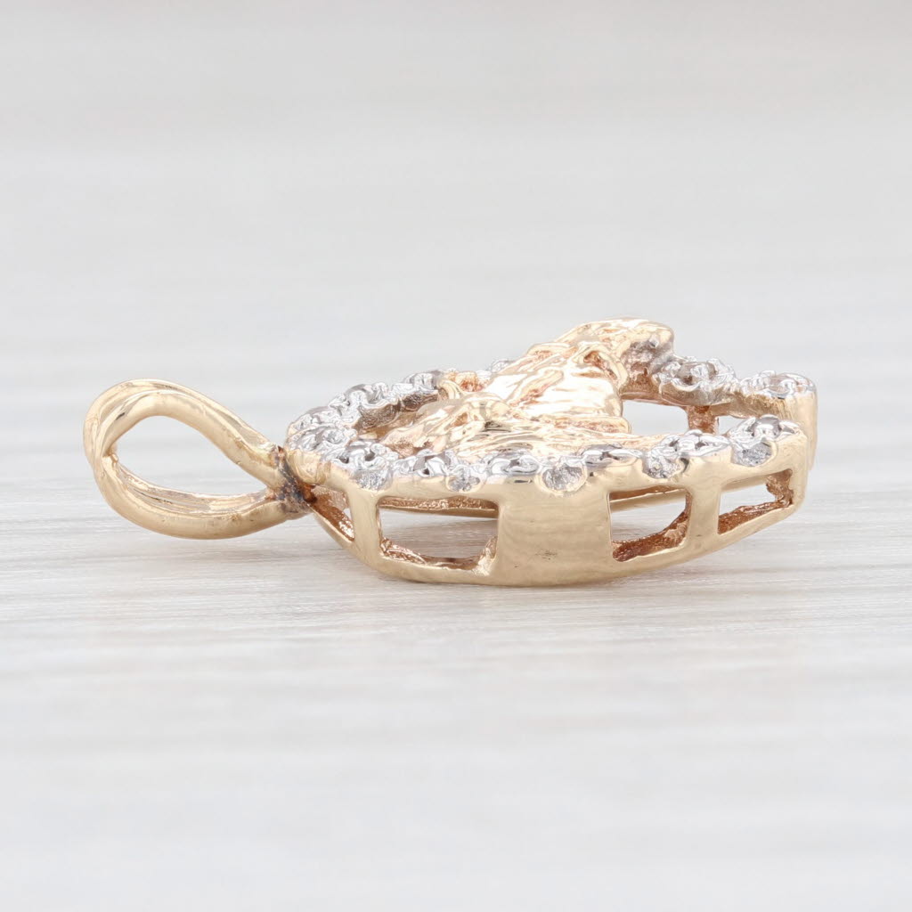 Light Gray Diamond Horseshoe Horse Pendant 10k Yellow Gold Good Luck Western