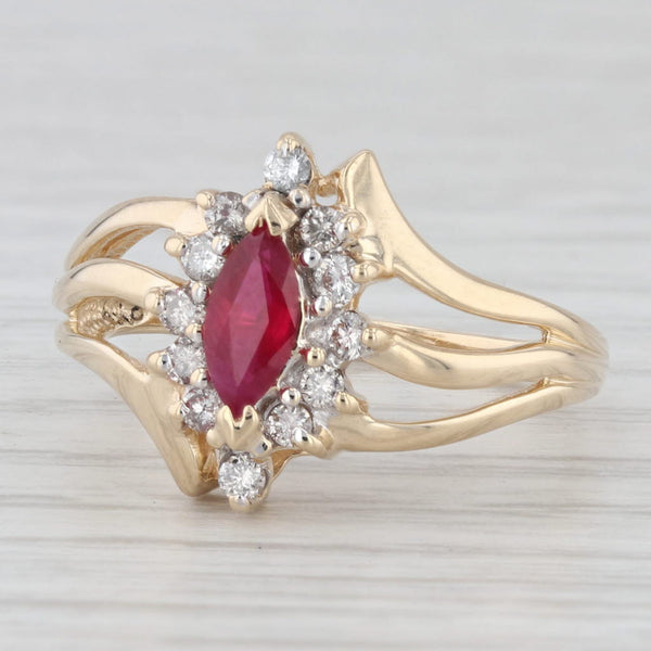 0.60ctw Ruby Diamond Halo Ring 14k Yellow Gold Size 7 Bypass