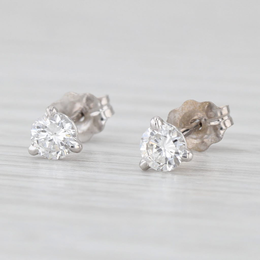 New 0.39ctw Diamond Stud Earrings 14k White Gold Round Solitaire Studs