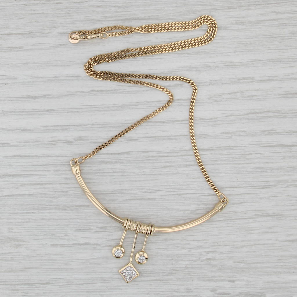 Diamond Drops Contoured Pendant Necklace 14k Yellow Gold 43.25" Curb Chain