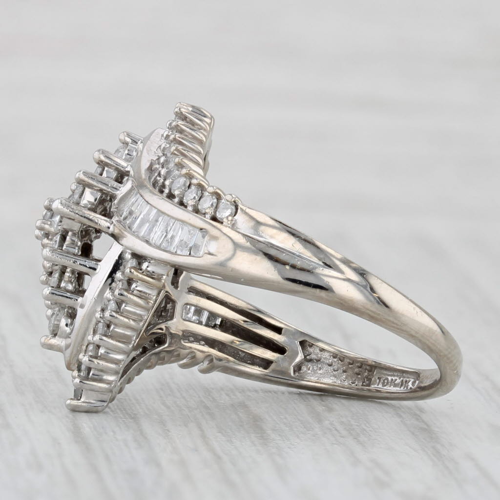 Light Gray 1ctw Diamond Cluster Bypass Ring 10k White Gold Size 7.25