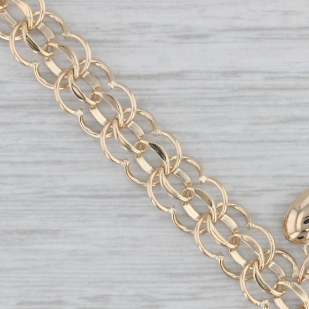 Gray Heart Charm Curb Chain Bracelet 14k Yellow Gold 6.75"