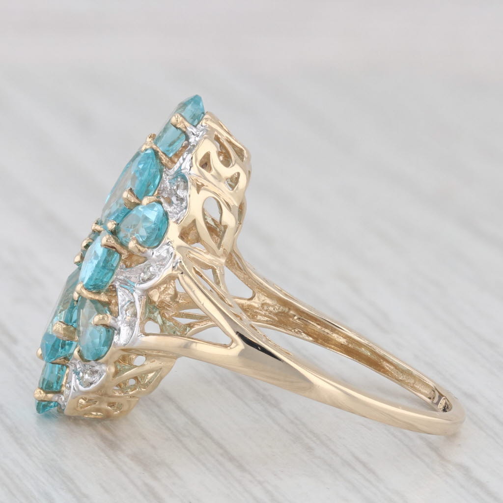 Light Gray 5.83ctw Teal Apatite Diamonds Flower Cluster Ring 14k Yellow Gold Size 7.25