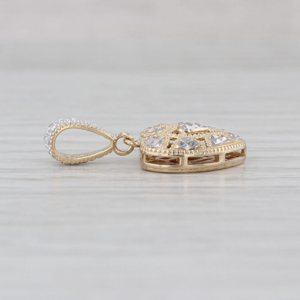 2-Toned Openwork Heart Pendant 14k Yellow White Gold