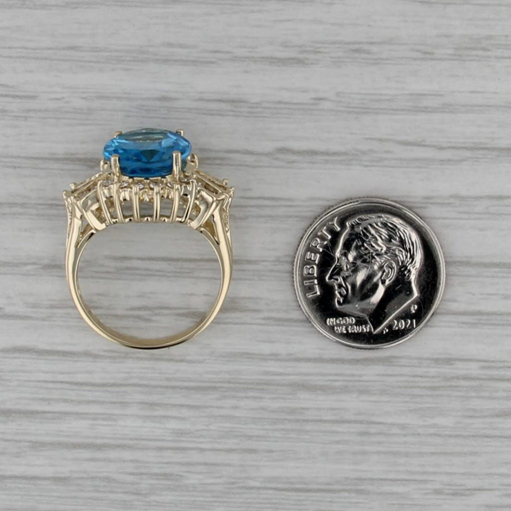 5.58ctw Oval Blue Topaz Diamond Halo Ring 14k Yellow Gold Size 6