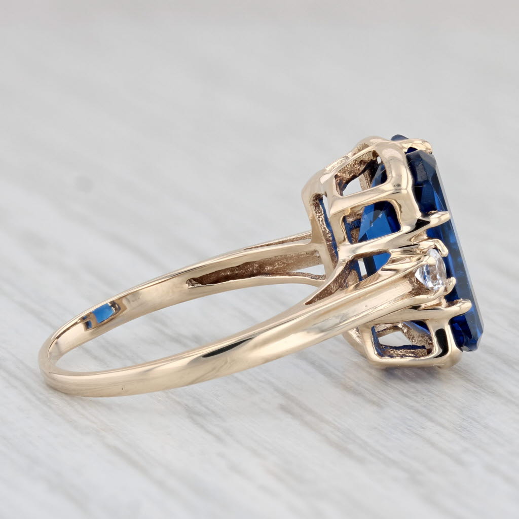 Light Gray Vintage Blue Lab Created Spinel Ring 10k Yellow Gold Size 7