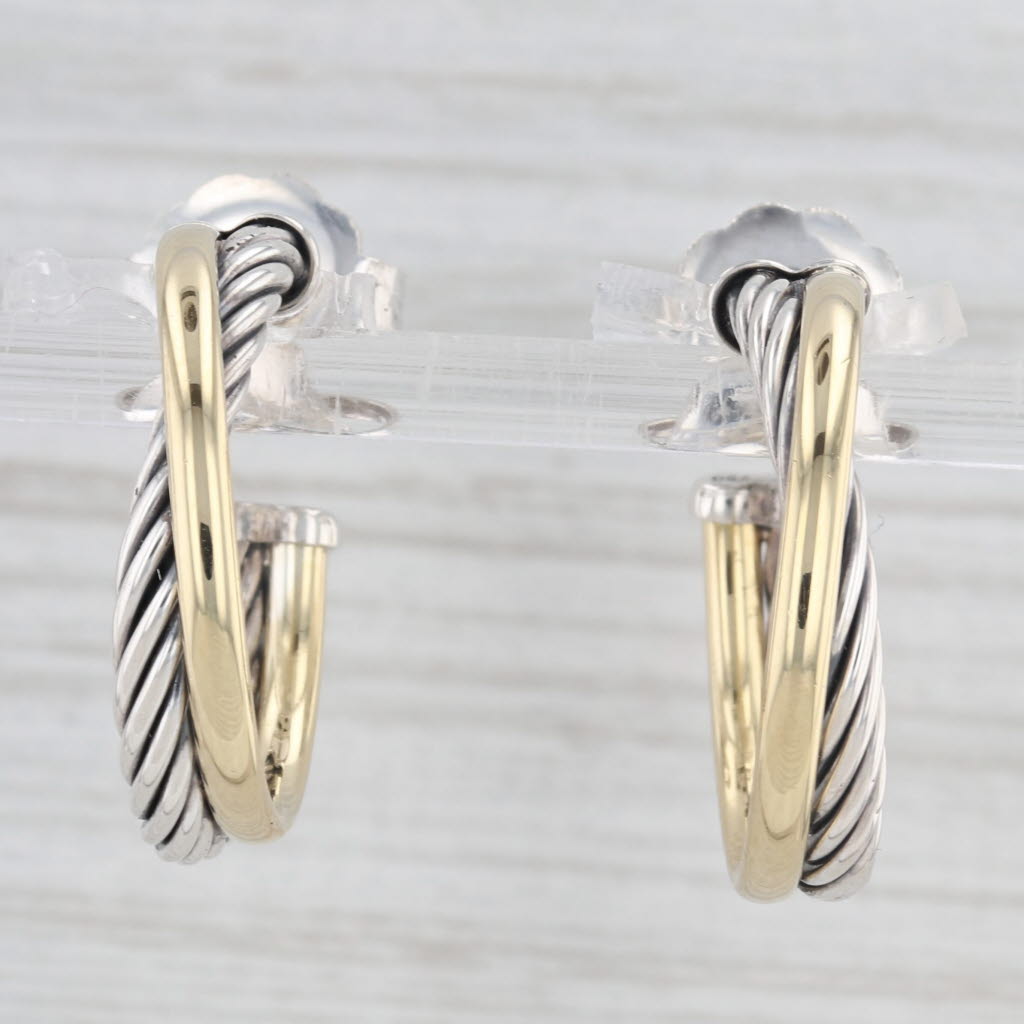Light Gray David Yurman Cable Crossover Hoop Earrings Sterling Silver 18k Gold Round Hoops