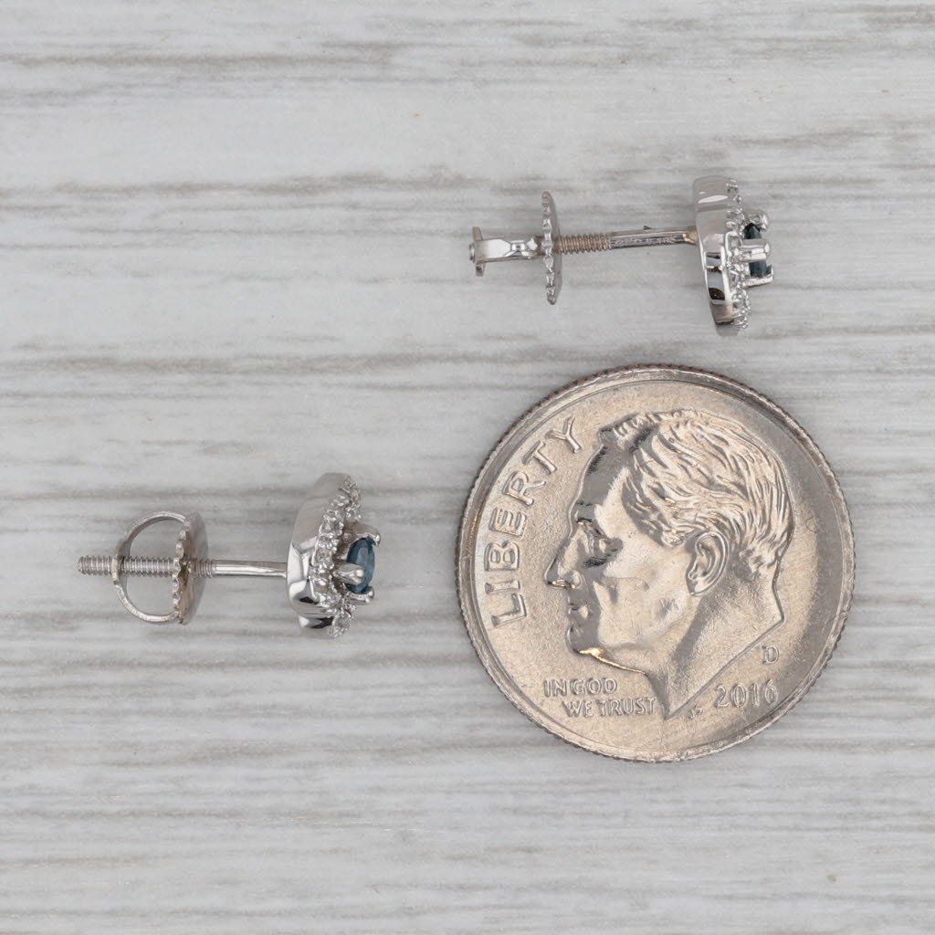 Gray 0.16ctw Blue Diamond Halo Heart 10k White Gold Stud Earrings