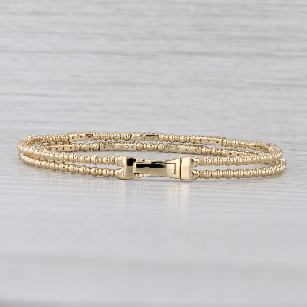 New 1.33ctw Diamond Double Flexible Bangle Bracelet 14k Yellow Gold 6.5" 4.5mm