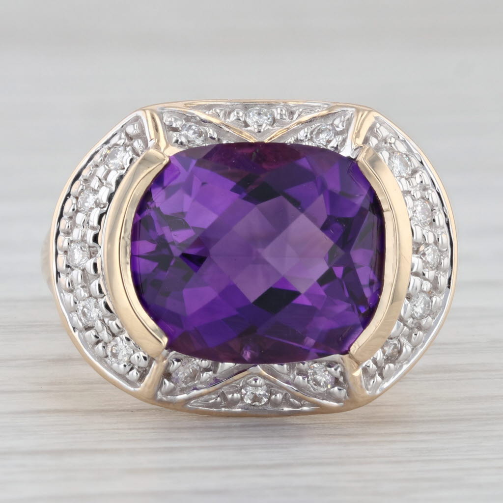 Light Gray 8.75ctw Amethyst Diamond Halo Ring 14k Yellow Gold Size 9 Cocktail