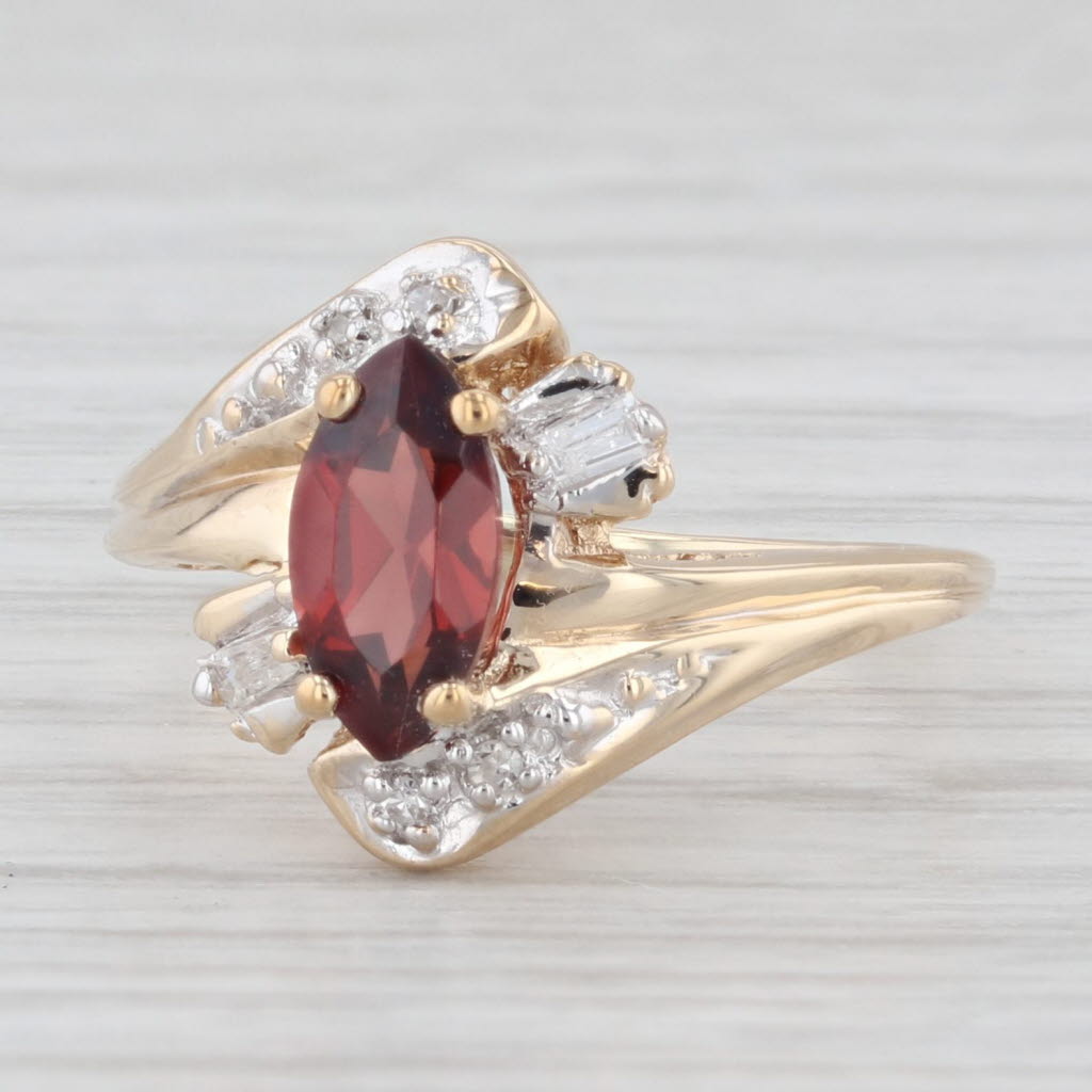 Light Gray 0.76ctw Garnet Marquise Diamond 10k Yellow Gold Size 4.25 Ring