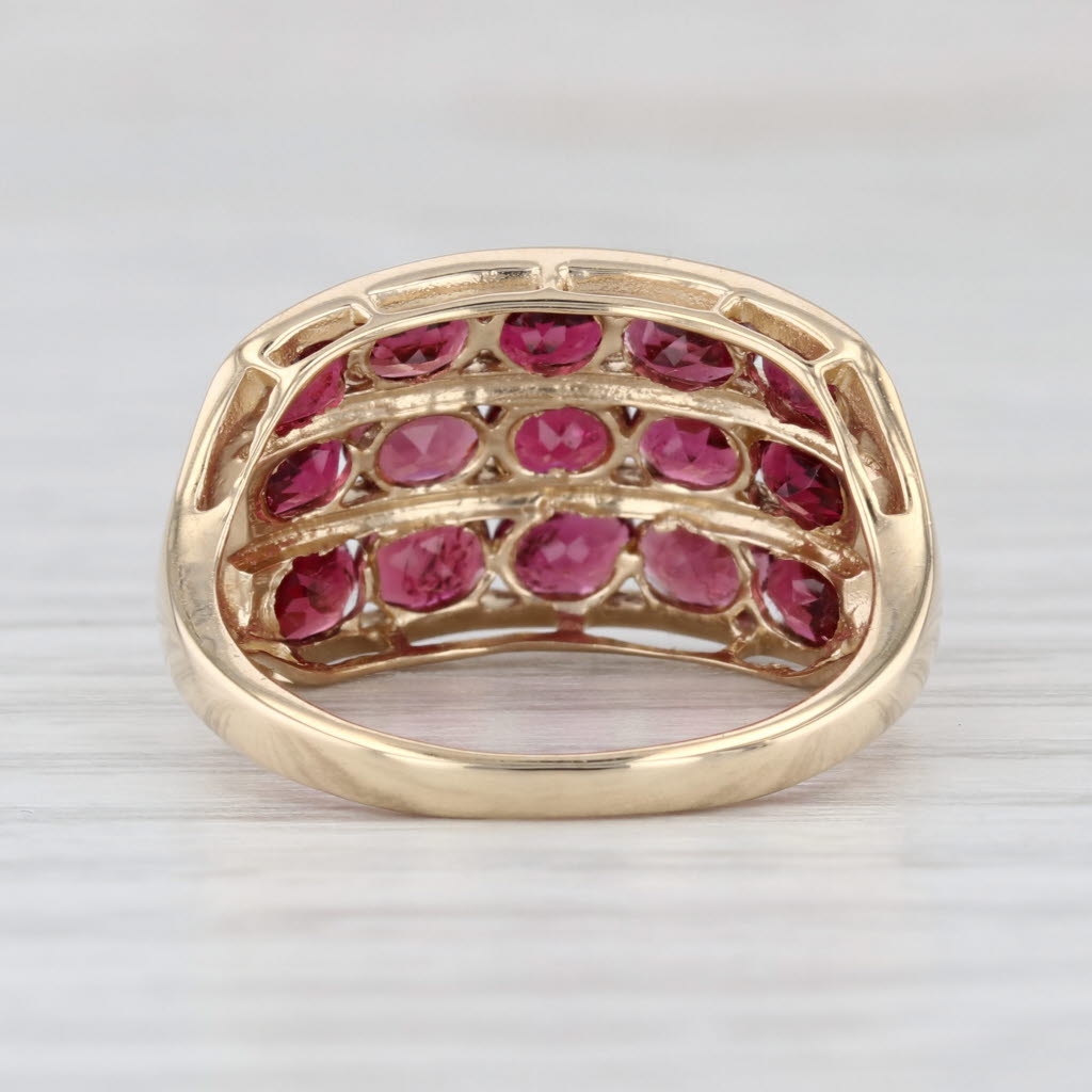 2.55ctw 3-Row Rubellite Tourmaline Ring 14k Yellow Gold Size 7