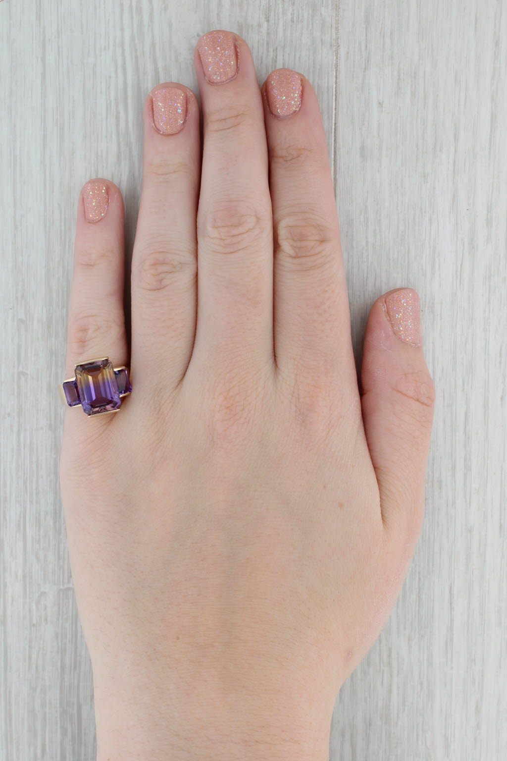 Gray 8.70ctw Orange Purple Ametrine Amethyst Ring 14k Yellow Gold Size 6.75
