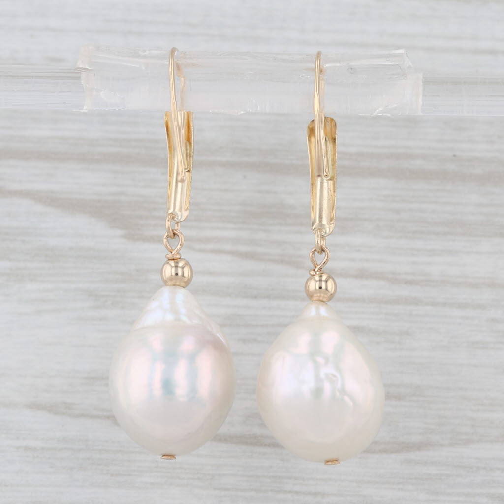 Cultured Pearl Baroque Drop Earrings 14k Yellow Gold Hook Post Dangles