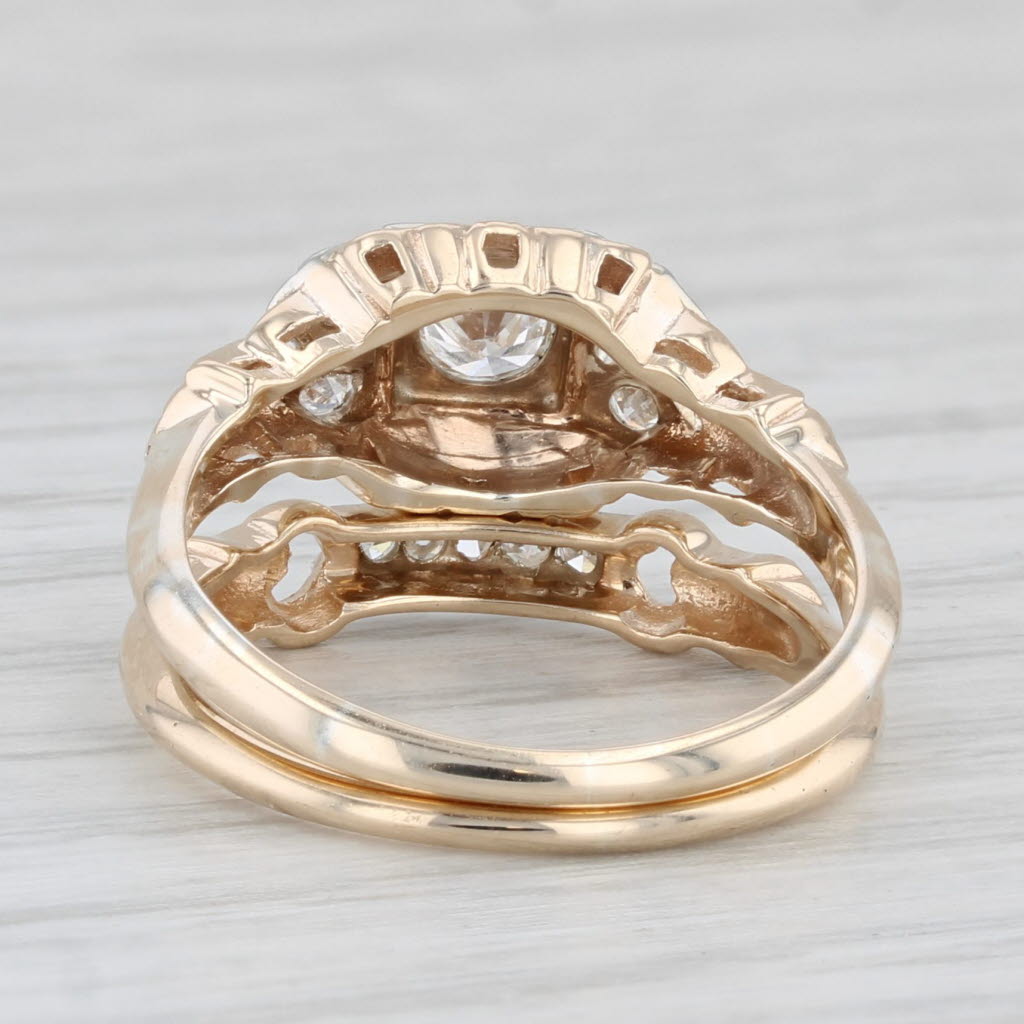 Light Gray Vintage 0.28ctw Diamond Engagement Ring Wedding Band Bridal Set 14k Yellow Gold