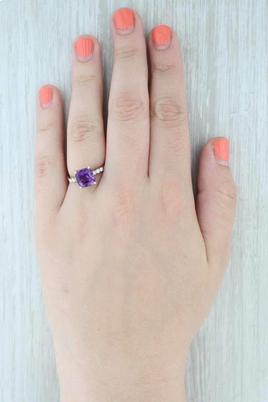 Light Gray 2.66ctw Amethyst Diamond Ring 14k White Yellow Gold Size 8