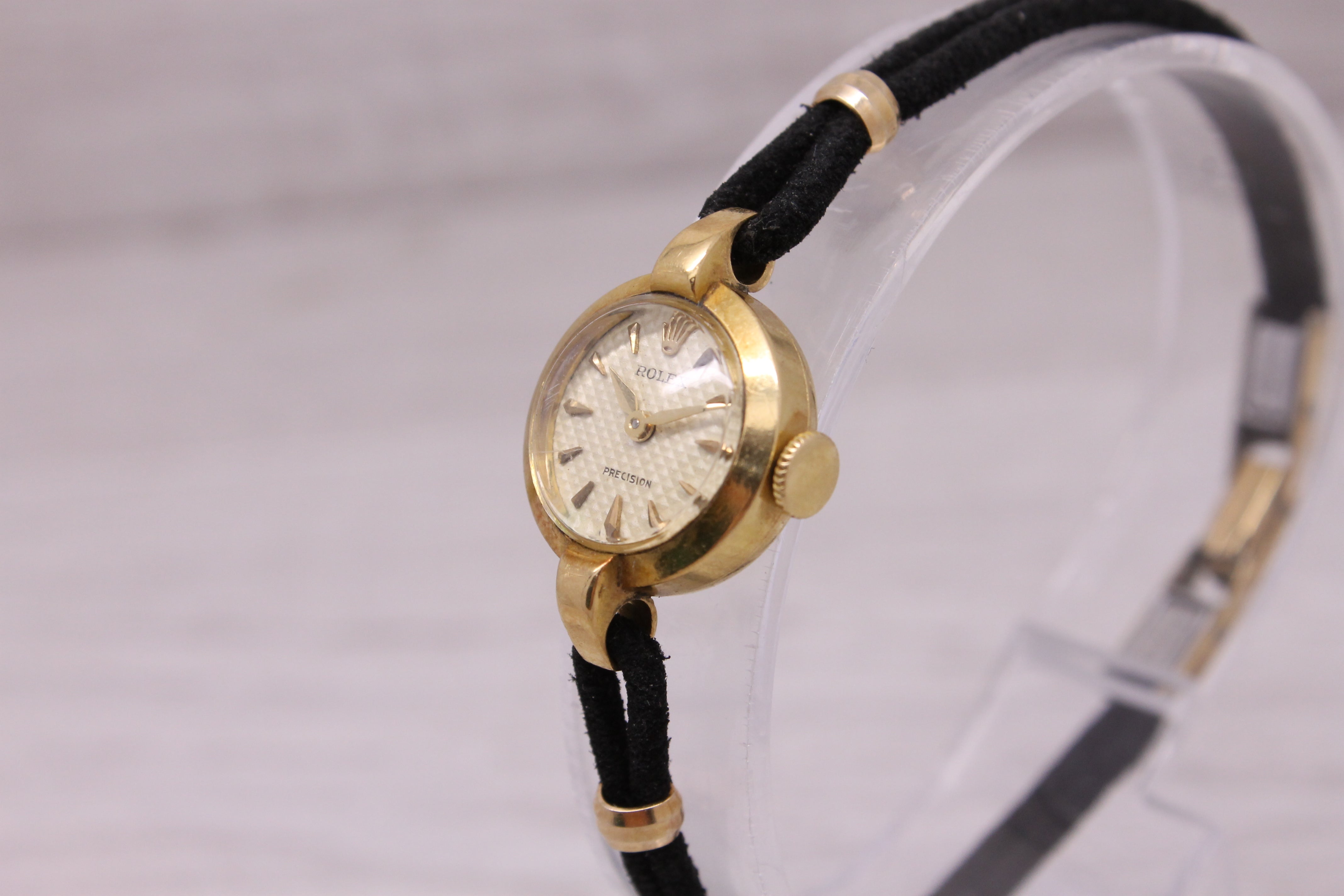 Gray Vintage 1950s Rolex Ladies ref.8106 18k Gold Cocktail Watch ORIGINAL Waffle Dial