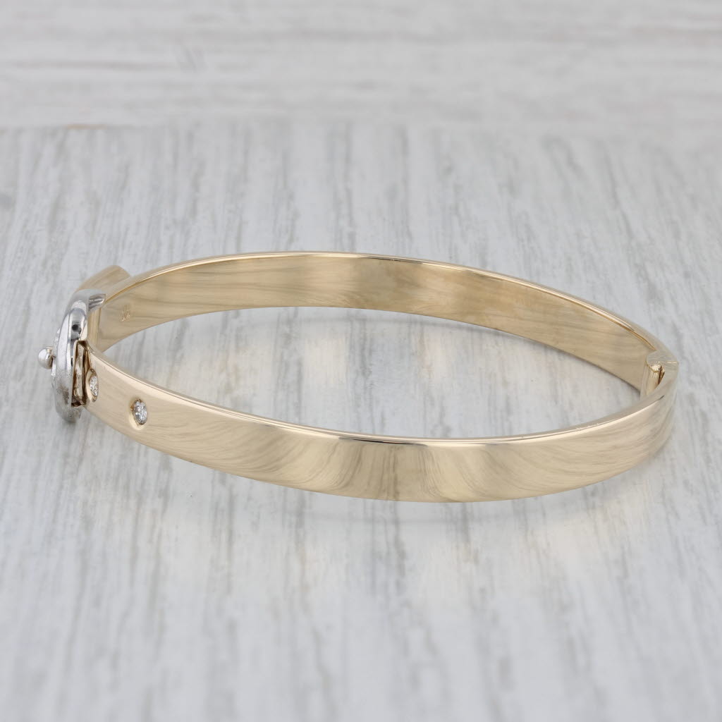 Gray 0.12ctw Diamond Accented Belt Bangle Bracelet 14k Gold 6.5"