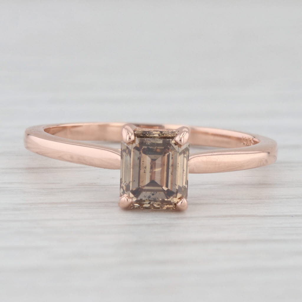 Light Gray 1ct Brown Diamond Emerald Cut Solitaire Ring 14k Rose Gold Size 7.25 Engagement