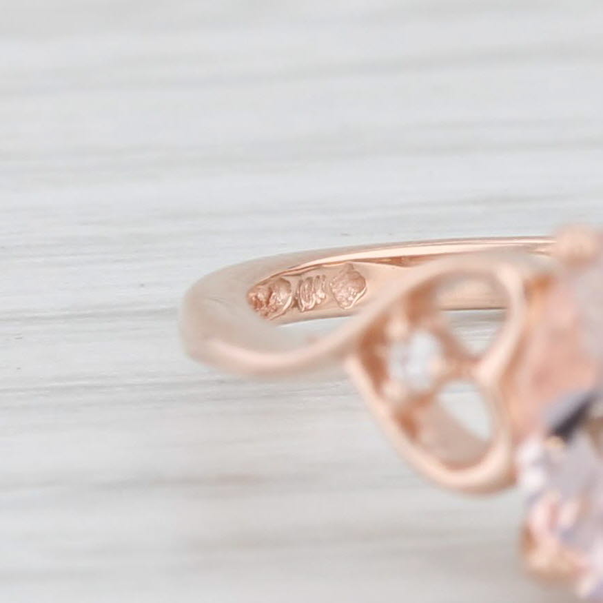 Light Gray 1.60ct Oval Morganite Solitaire Ring 10k Rose Gold Size 8 Heart Accents