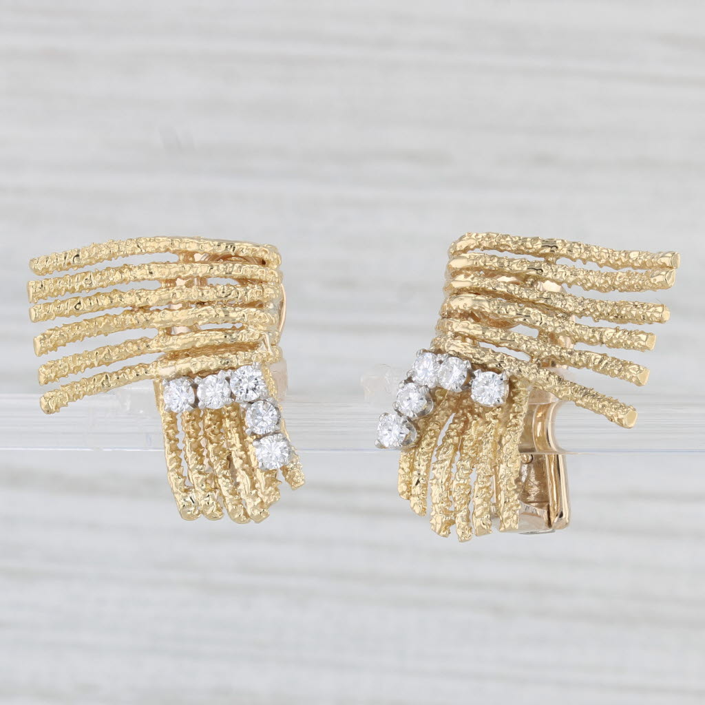 Light Gray 0.40ctw Diamond Abstract Earrings 18k Yellow Gold Pierced Omega Back Drops