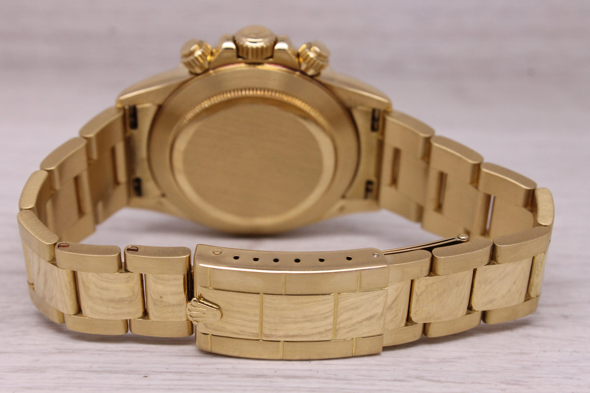 Vintage 1990 Rolex Daytona 16528 18k Gold Chronograph Watch Box Papers Tag