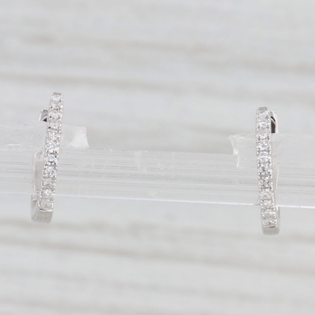 Light Gray New Diamond Micro Hoop Huggie Earrings 14k White Gold Small Round Hoops