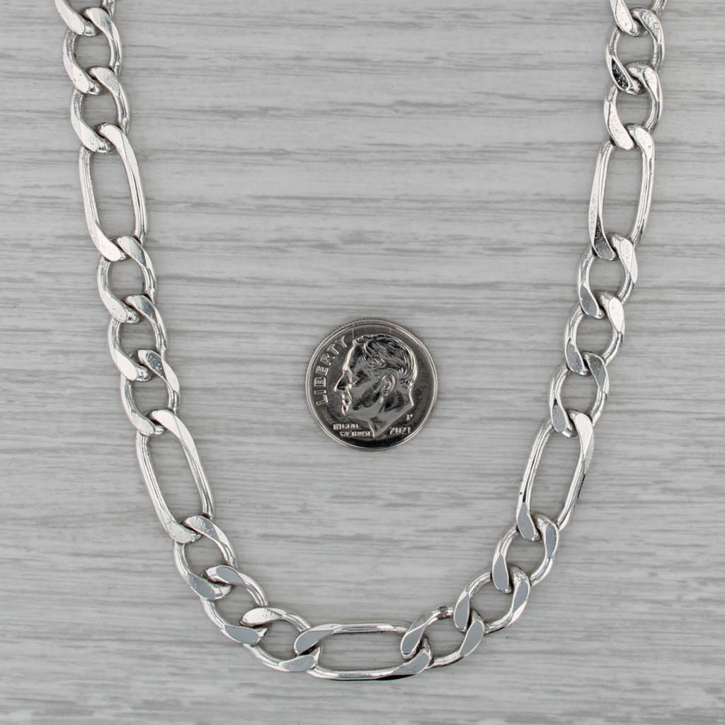 22" Figaro Chain Necklace Sterling Silver 8.3mm Etched Accents