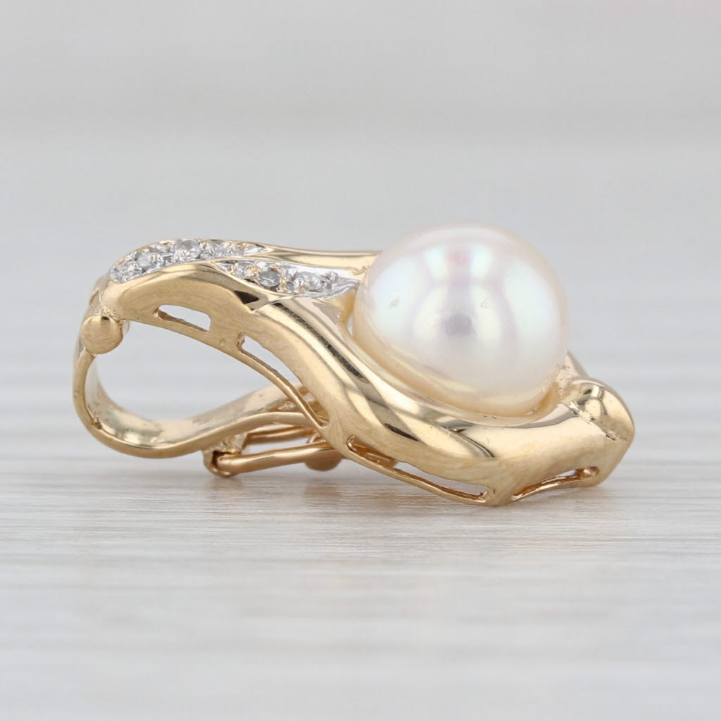 Cultured Pearl Diamond Pendant 18k Yellow Gold Enhancer Clip Bail Small Drop
