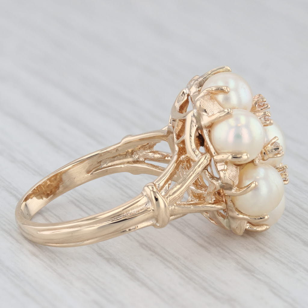 Light Gray Cultured Pearl Diamond Cluster Ring 14k Yellow Gold Size 9 Cocktail