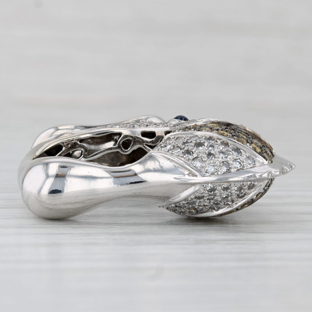 Light Gray 2.44ctw Yellow White Diamond Sapphire Fish Ring 18k White Gold Size 7.75