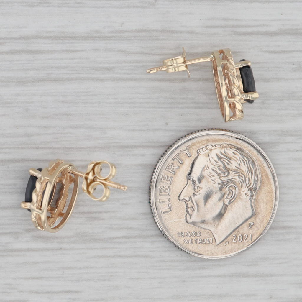Gray 1ctw Blue Sapphire Stud Earrings 10k Yellow Gold Oval Solitaires