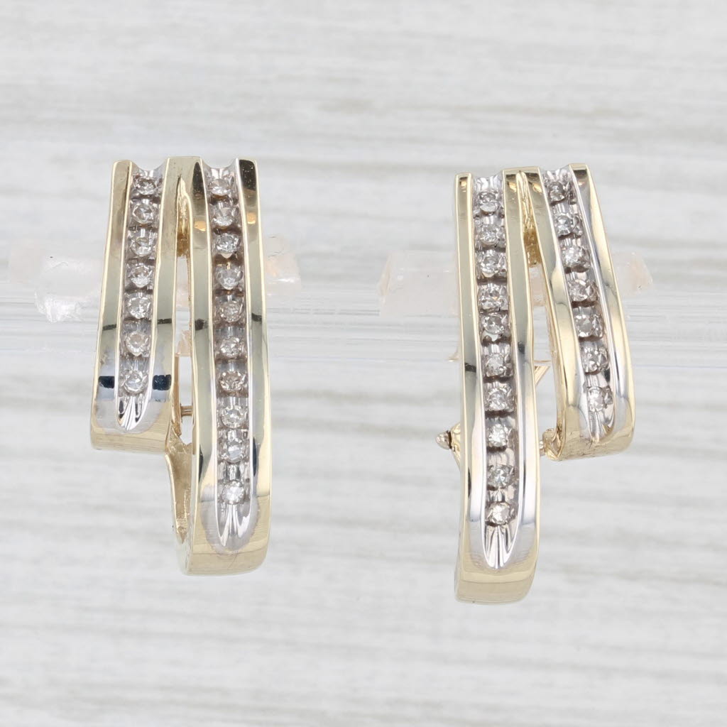 Light Gray 0.16ctw Diamond J-Hook Earrings 10k Yellow Gold Omega Backs