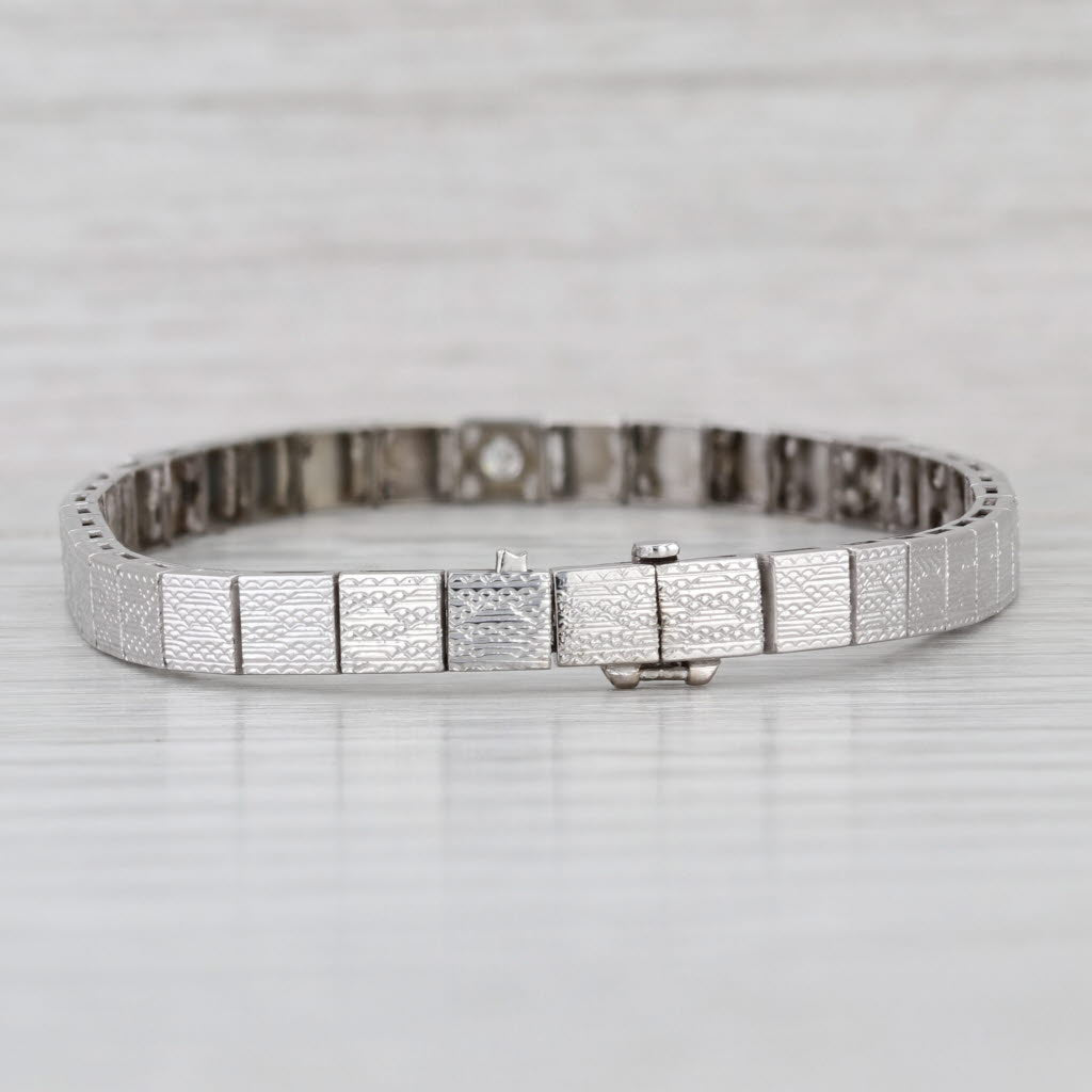 0.15ctw Diamond Square Link Bracelet 18k White Gold 6.75" 4.5mm