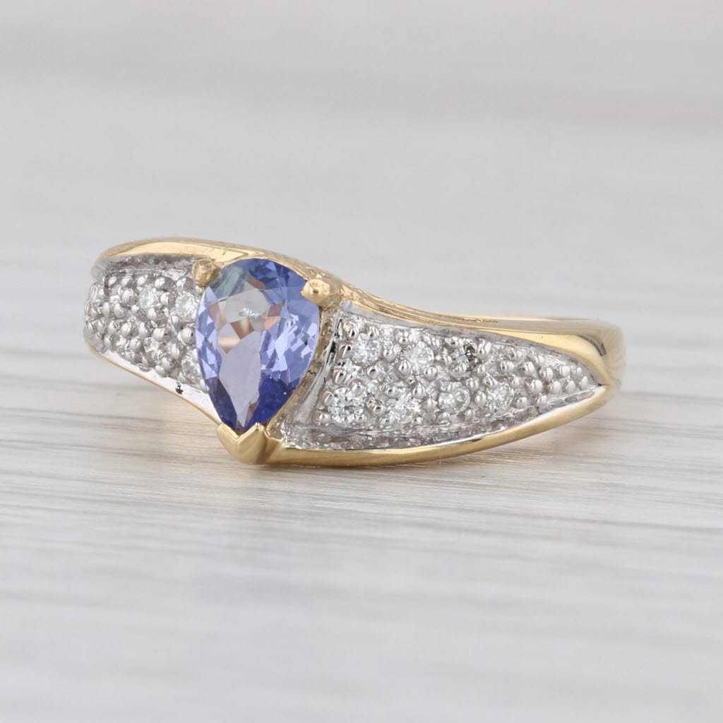 1.35ctw Pear Tanzanite Pave Diamond Ring 18k Yellow Gold Size 7