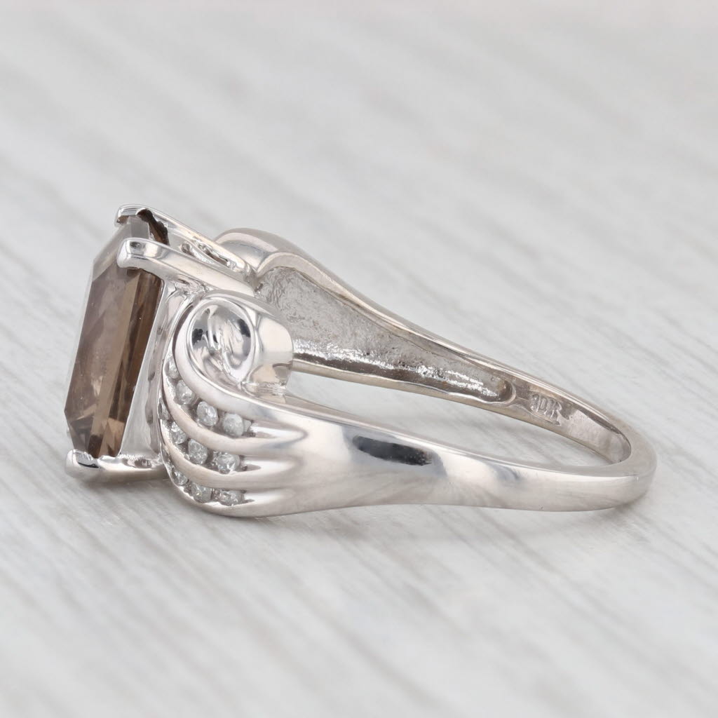 Light Gray 3.47ctw Smoky Quartz Diamond Ring 10k White Gold Size 7