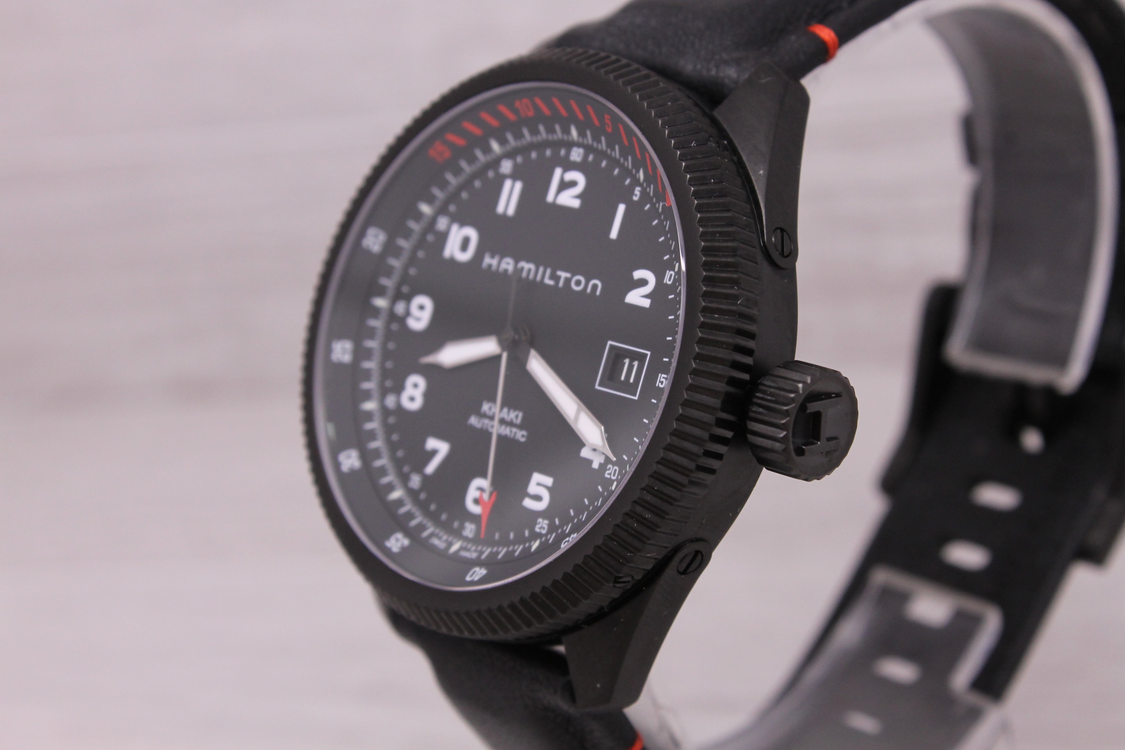 Gray Hamilton Khaki Air Zermatt Mens 42mm Black PVD Automatic Watch w Strap H766950