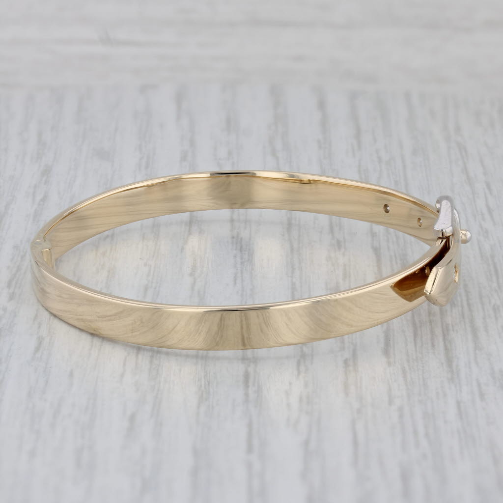 Gray 0.12ctw Diamond Accented Belt Bangle Bracelet 14k Gold 6.5"