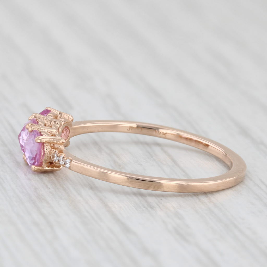 Light Gray 0.96ctw Pink Sapphire 3-Stone Ring 14k Rose Gold Diamond Accents Size 8.5